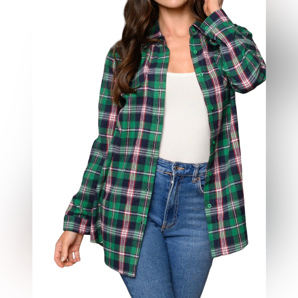 Long Sleeve Casual Plaid Shirts , long Shirt , button down woman shirt